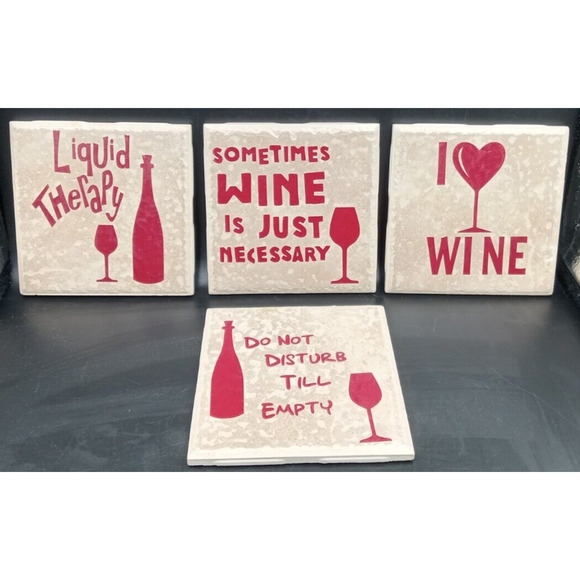 4 Tile Drink Coasters Cork Backing Wine Theme "Do Not Disturb Till Empty" 4x4 - Picture 2 of 6